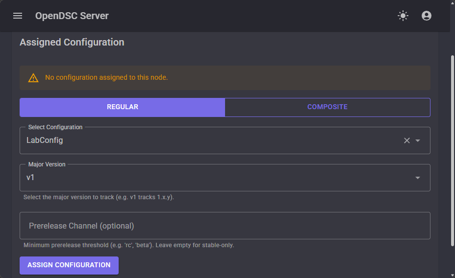 Assign configuration to node