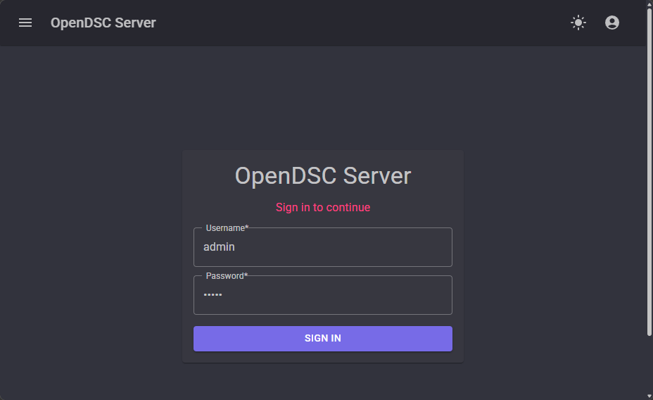 OpenDSC login page