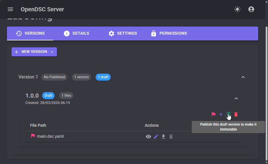 Publish configuration version