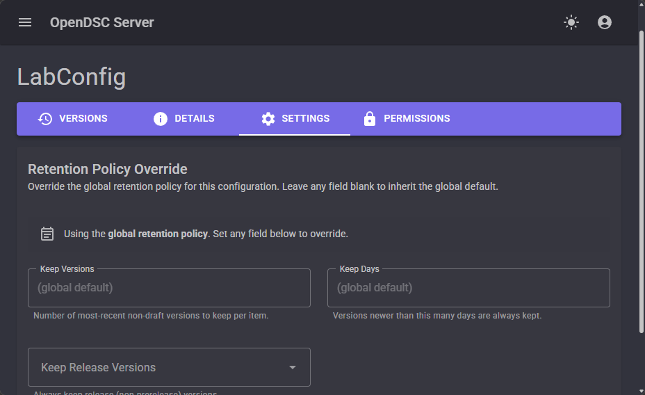 Per-configuration retention